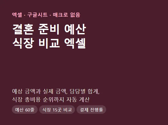결혼 예산 엑셀 화면